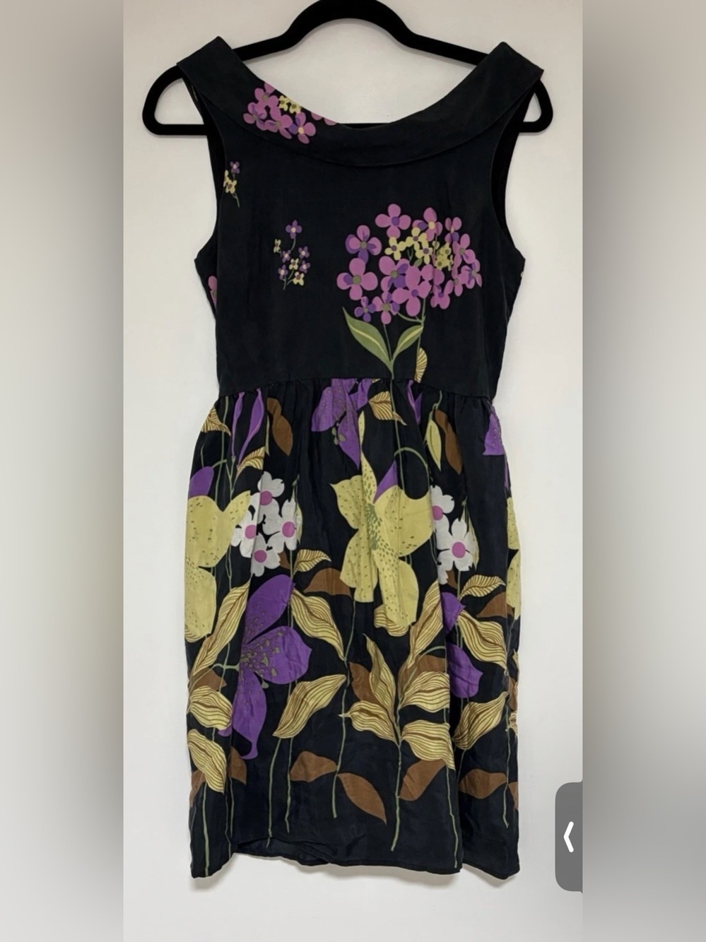Anthropologie Corey Lynn Calter Black Silk Fit Flare Floral Print Dress Sz 2